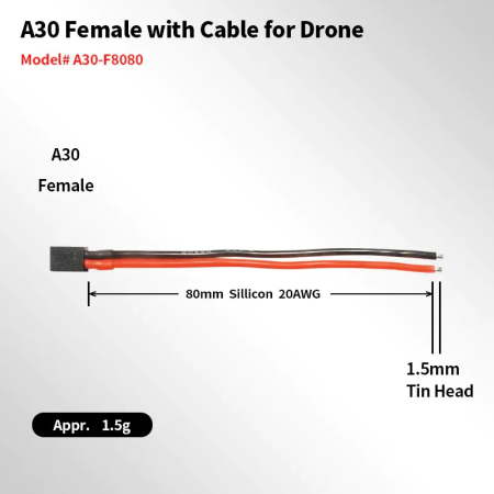 Connector FLYWOO A30-F 80mm 20AWG PIGTAIL (5 pcs)